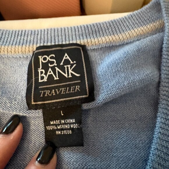 Jos A Bank 100% Merino Wool Blue Heather Signature Heathered Mens Knit Sweater - Picture 4 of 6